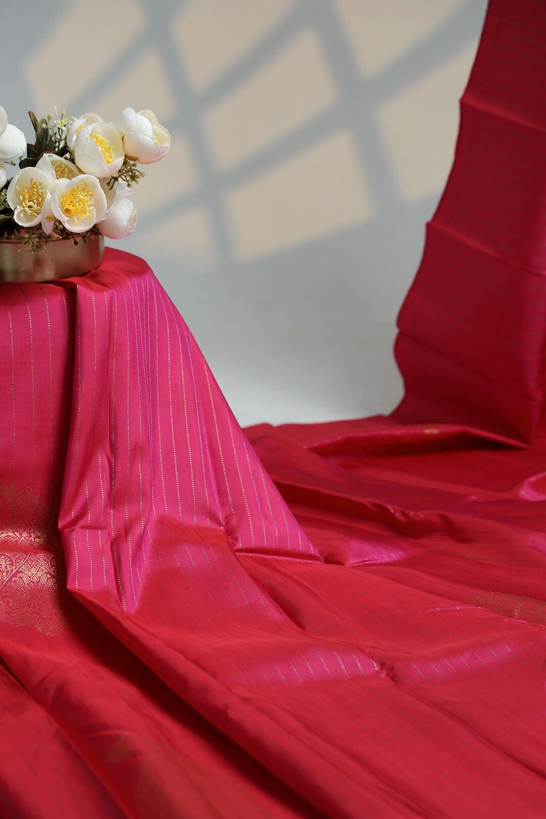 Arani Pure Silk Handloom Saree in Rani Pink and Green Pallu 4 - Rani Pink with Green Pallu Arani saree