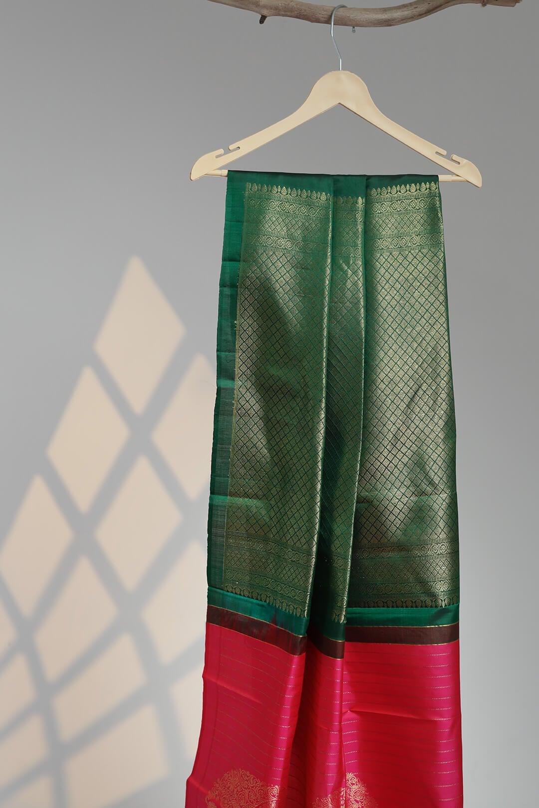Arani Pure Silk Handloom Saree in Rani Pink and Green Pallu 5 - Rani Pink with Green Pallu Arani saree