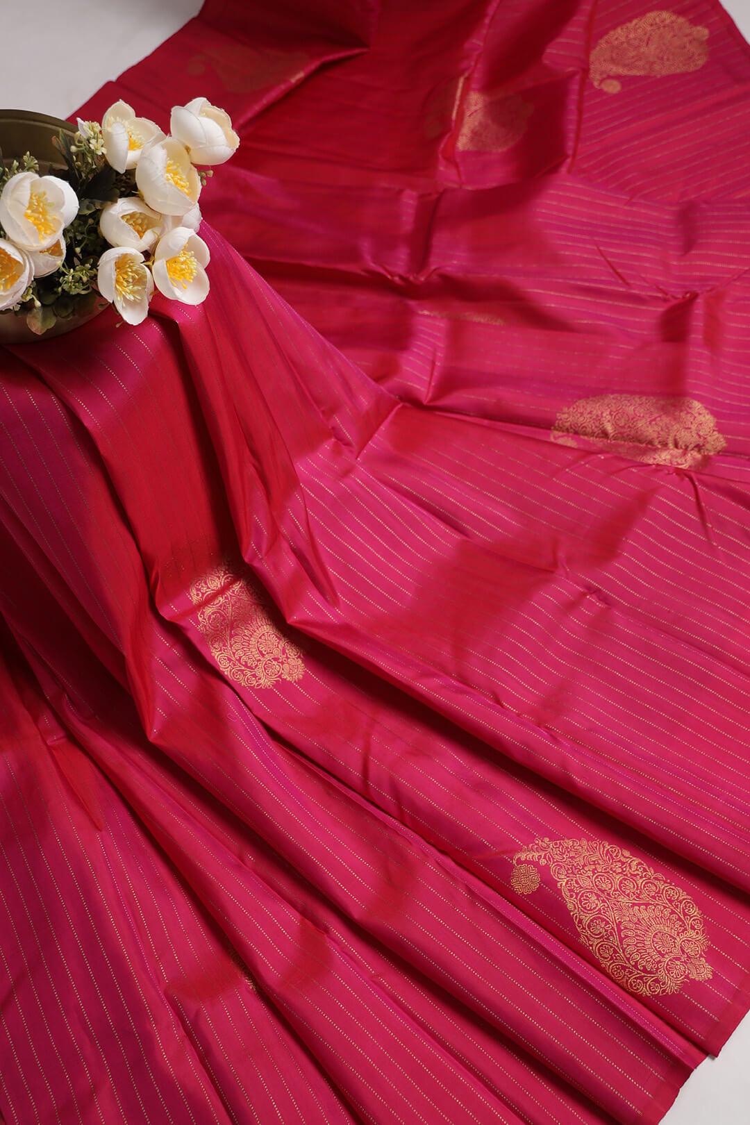 Arani Pure Silk Handloom Saree in Rani Pink and Green Pallu 6 - Rani Pink with Green Pallu Arani saree