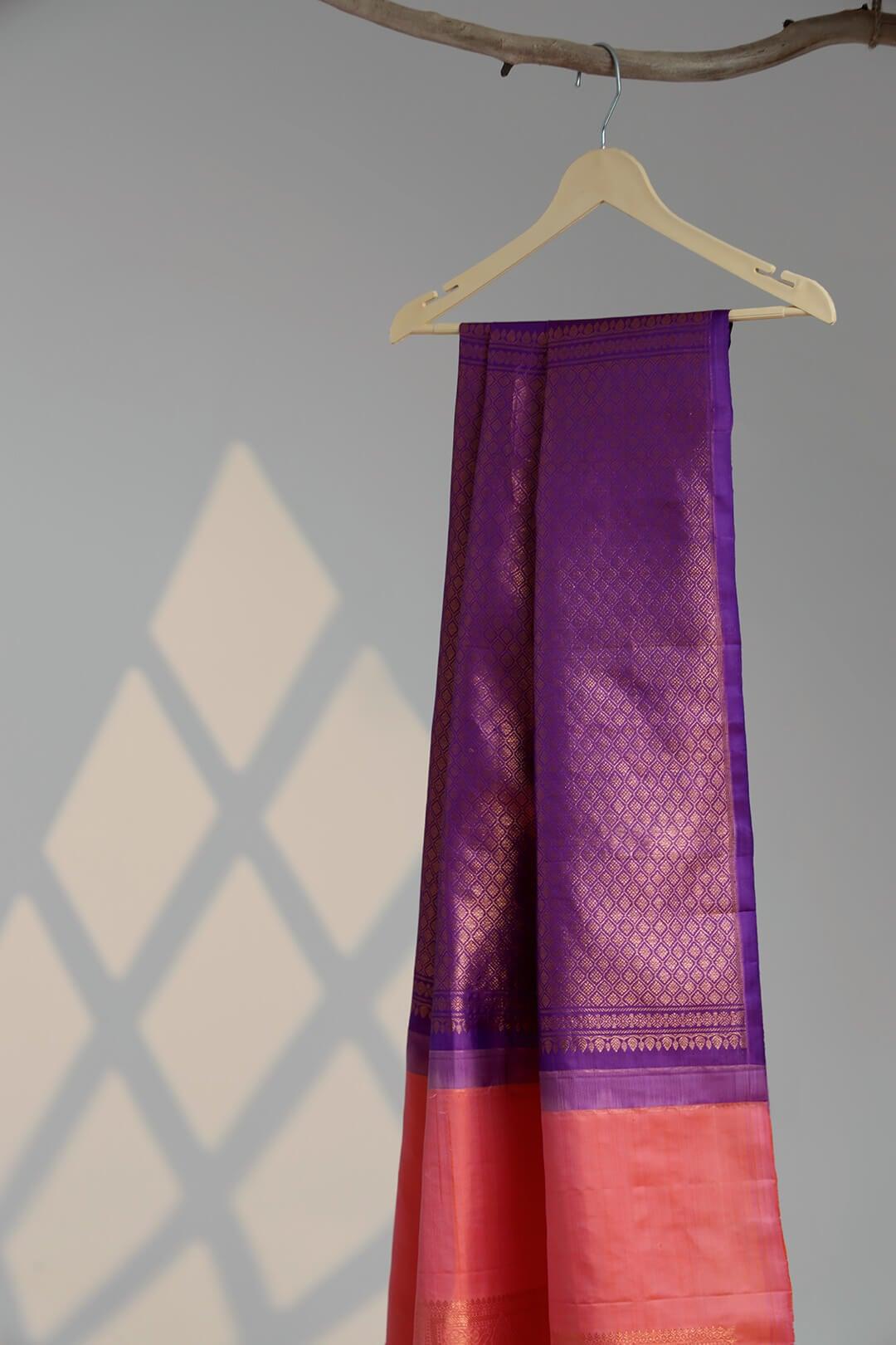Arani Pure Silk Handloom Saree in Pink and Purple Pallu 3 - Pink with Purple Pallu Arani saree