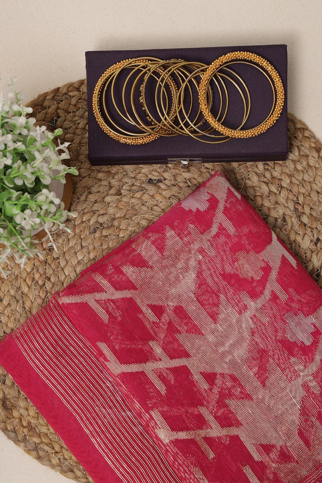 Handloom Dhakai Jamdani Saree in Rani Pink view 3 - Rani Pink Jamdani silk saree