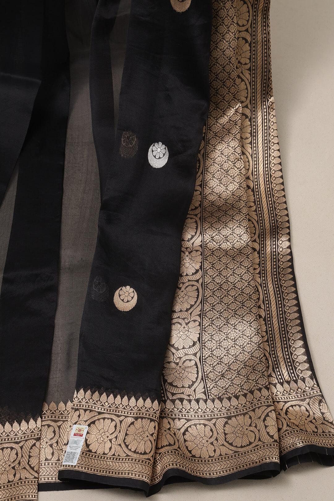 Handloom Kora banarasi saree in Black 5 - Black Kora saree