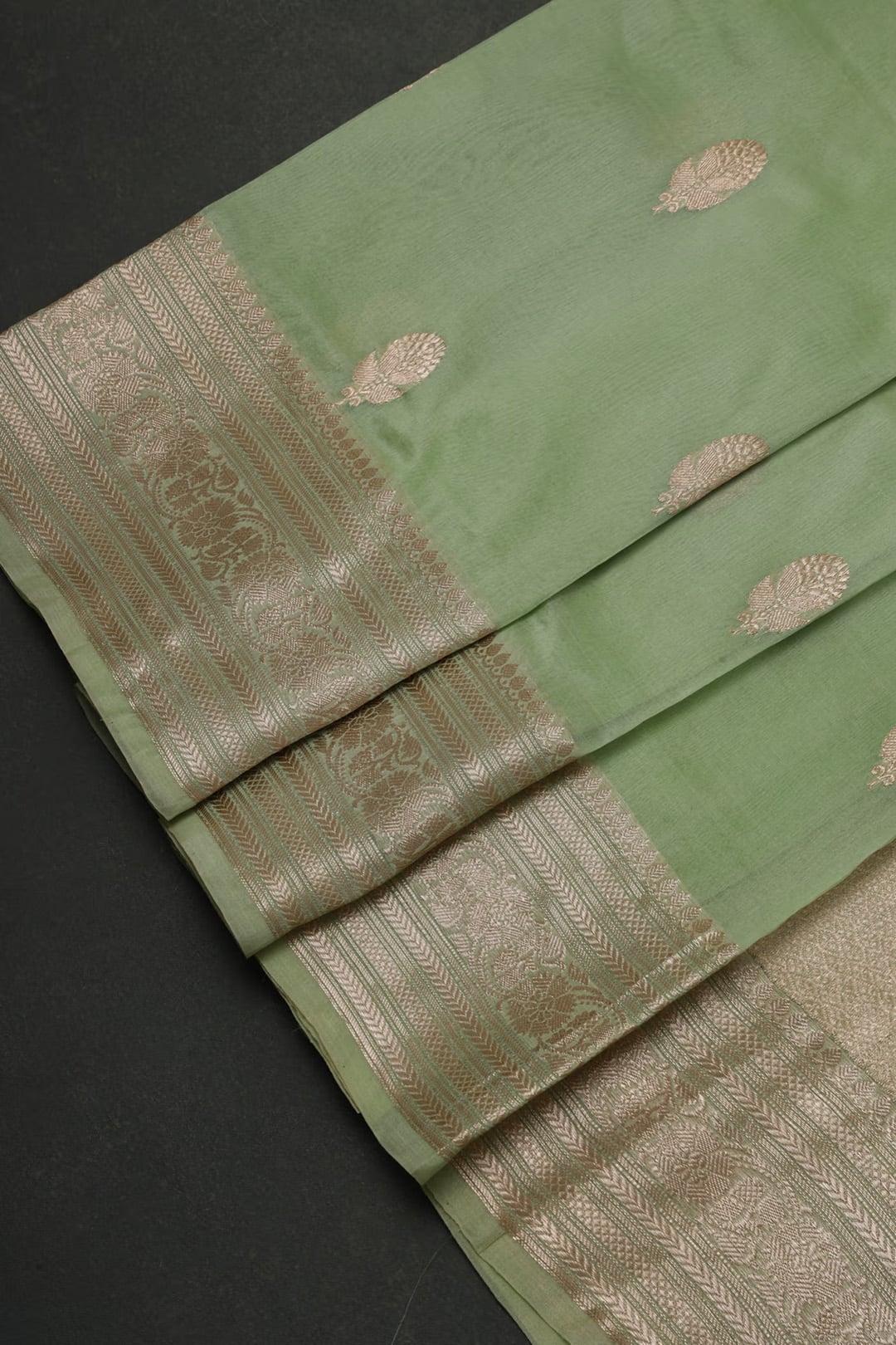 Handloom Kora banarasi saree in Pista Geen 1 - Pista Green Kora saree