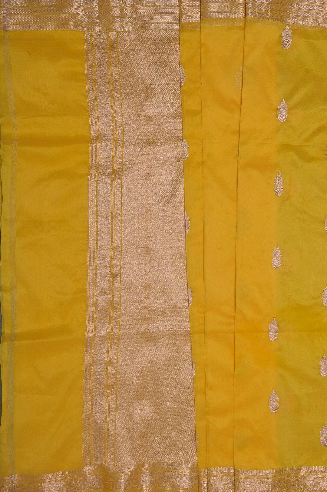 Handloom Kora Banarasi in Yellow 6 - Yellow Kora  saree