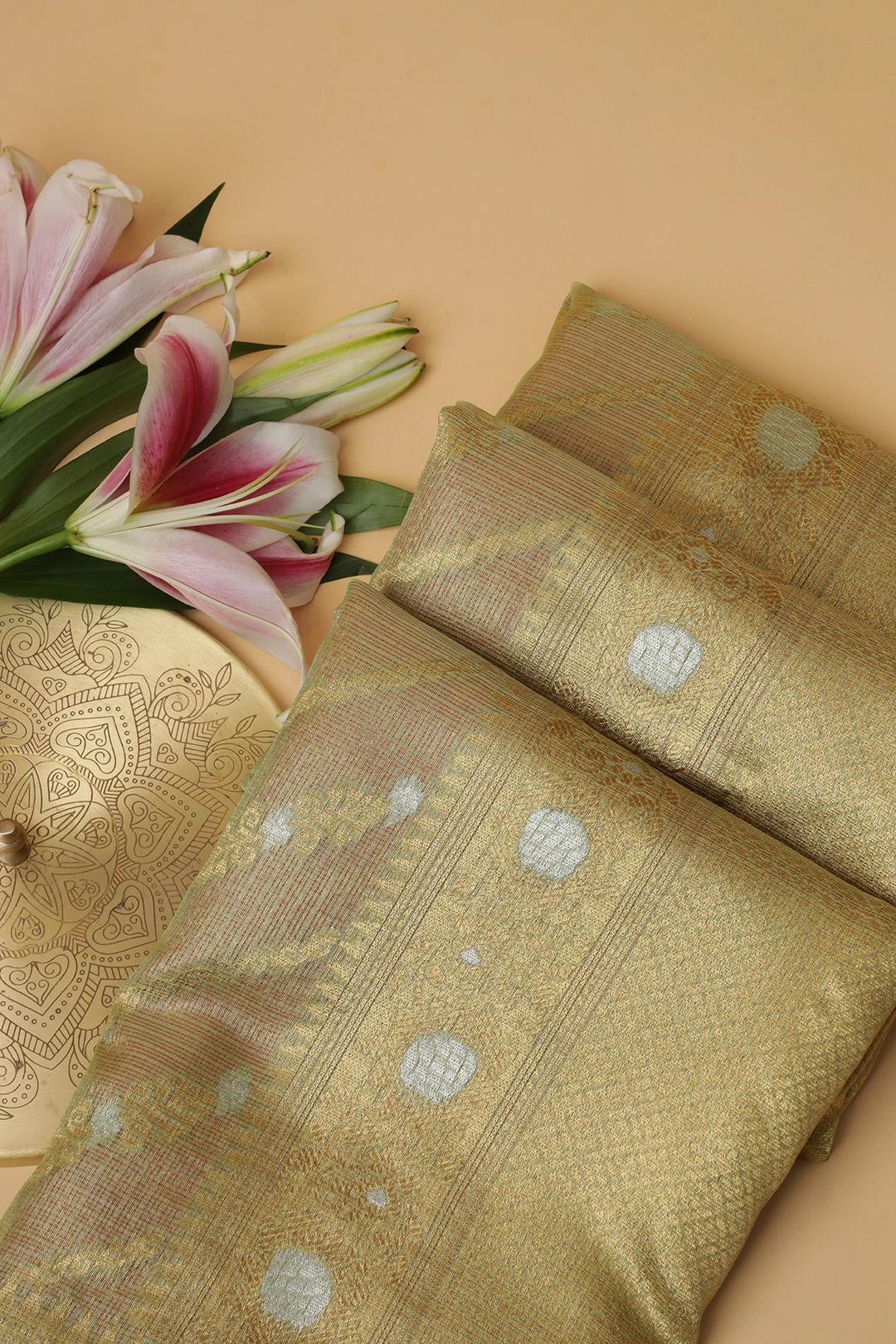 Semi Chanderi in Green and pink gold zari view 5 - Green and Pink gold zari Semi Chanderi saree