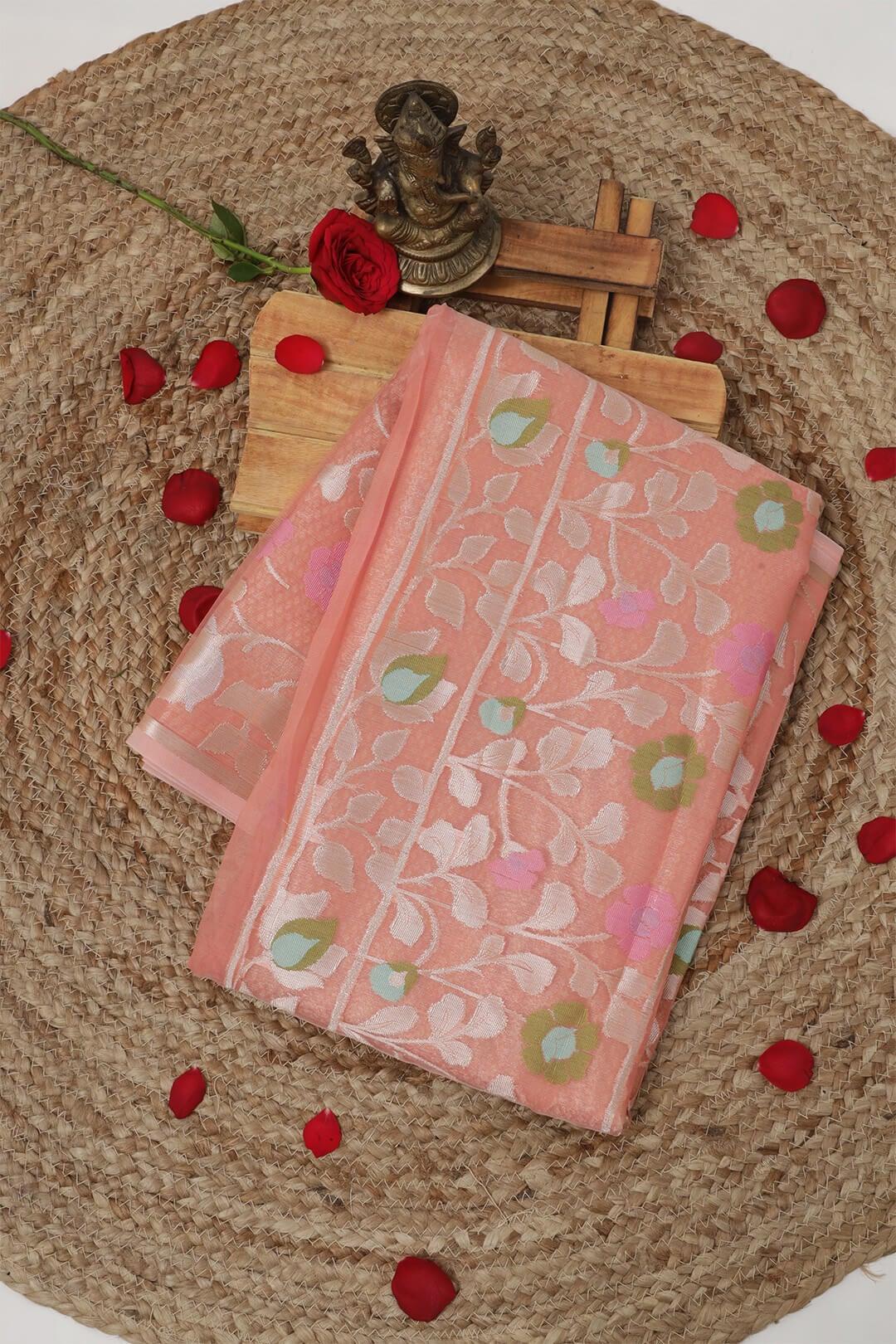 Semi Organza in Pink 1 - Pink Semi Organza saree