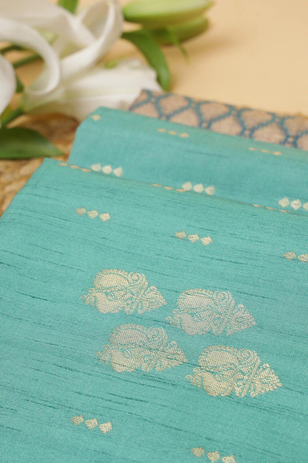 Semi Tussar silk saree in Sky Blue and Purple blue dual tone pallu view 3 - Sky Blue and Blue purple dual tone Pallu Semi Tussar saree