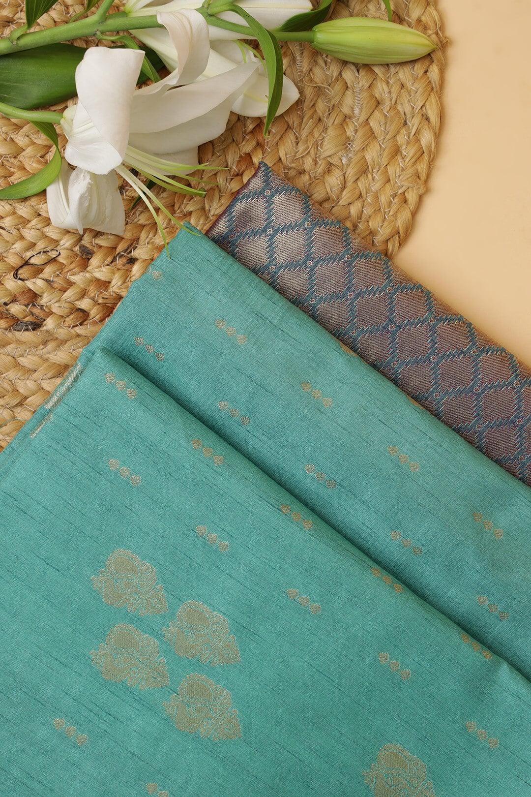 Semi Tussar silk saree in Sky Blue and Purple blue dual tone pallu 4 - Sky Blue and Blue purple dual tone Pallu Semi Tussar saree