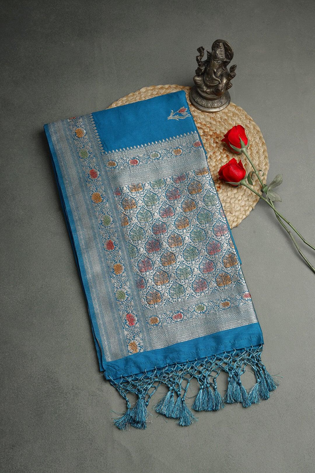 Semi Katan Silk Saree in Blue 2 - Blue Semi Katan saree