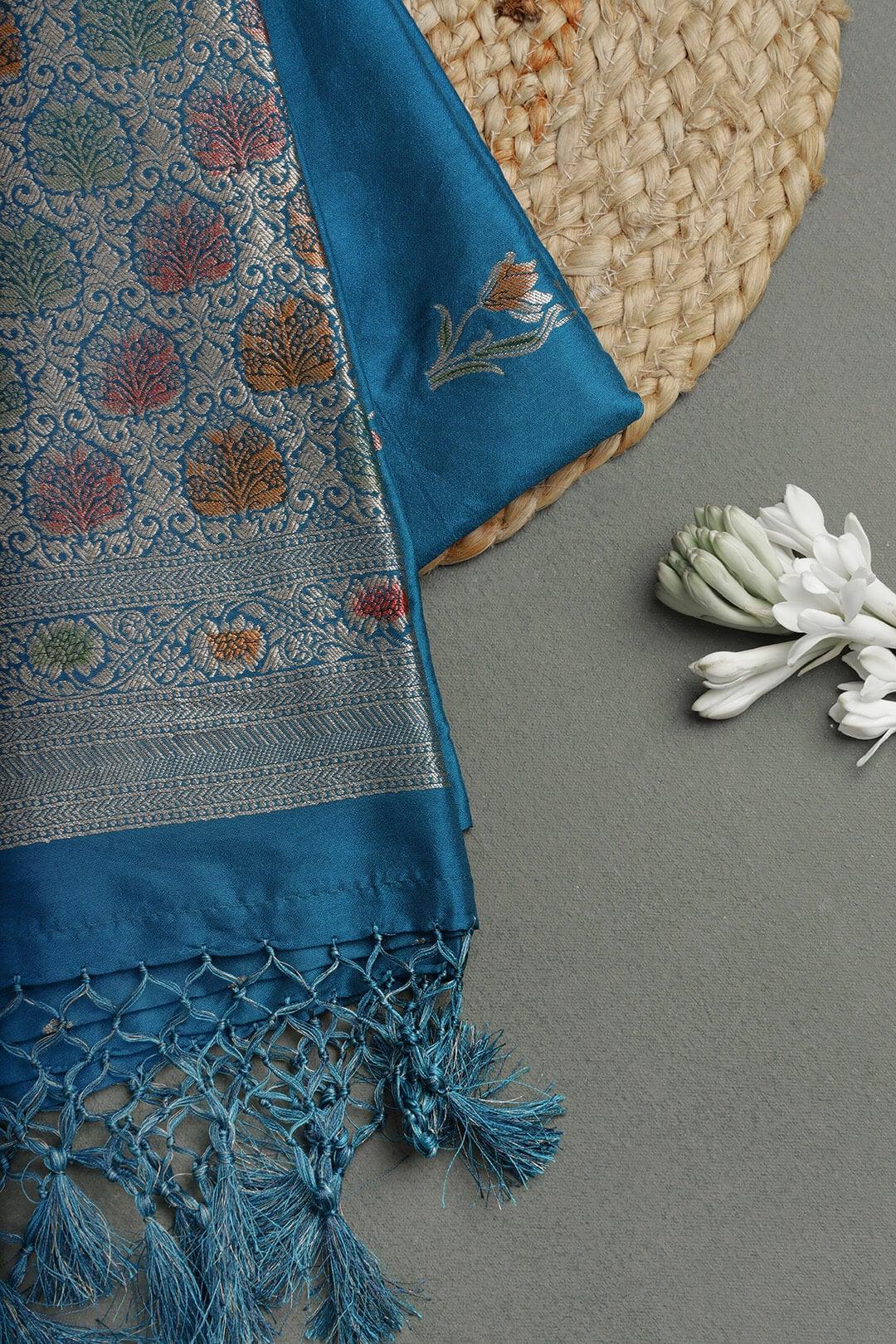 Semi Katan Silk Saree in Blue 6 - Blue Semi Katan saree