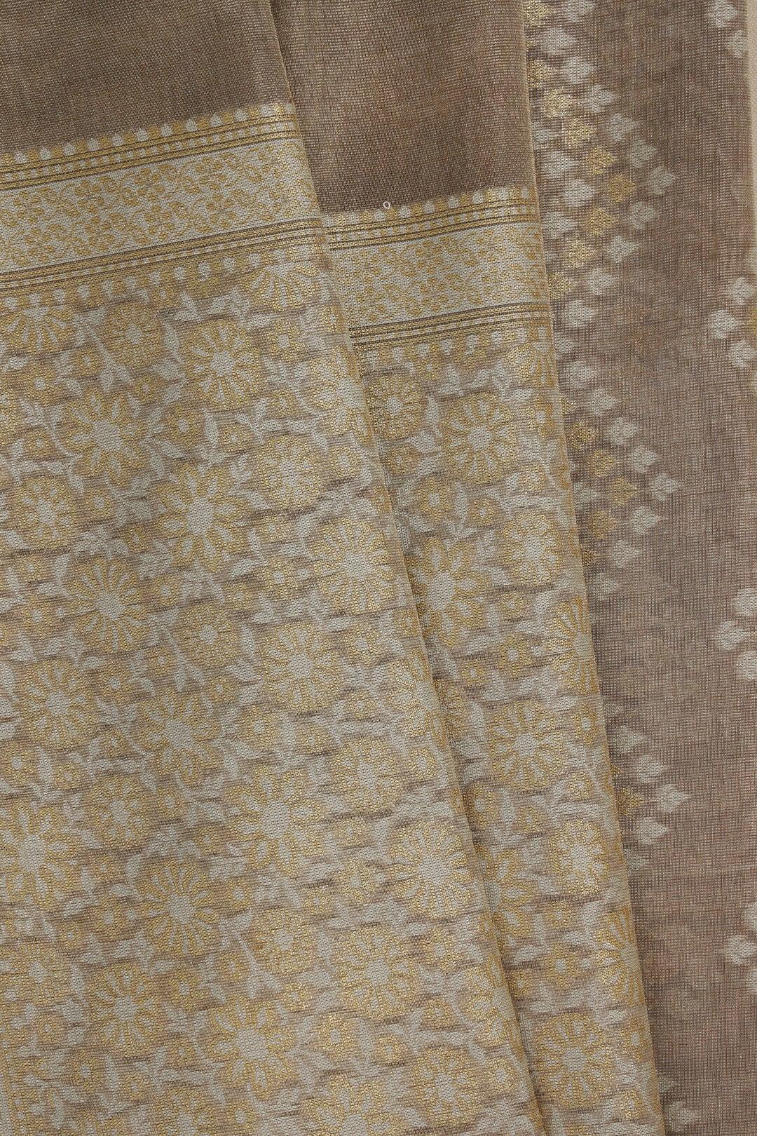 Semi kora tissue saree in brown view 5 - Brown Semi Kora Tissue saree