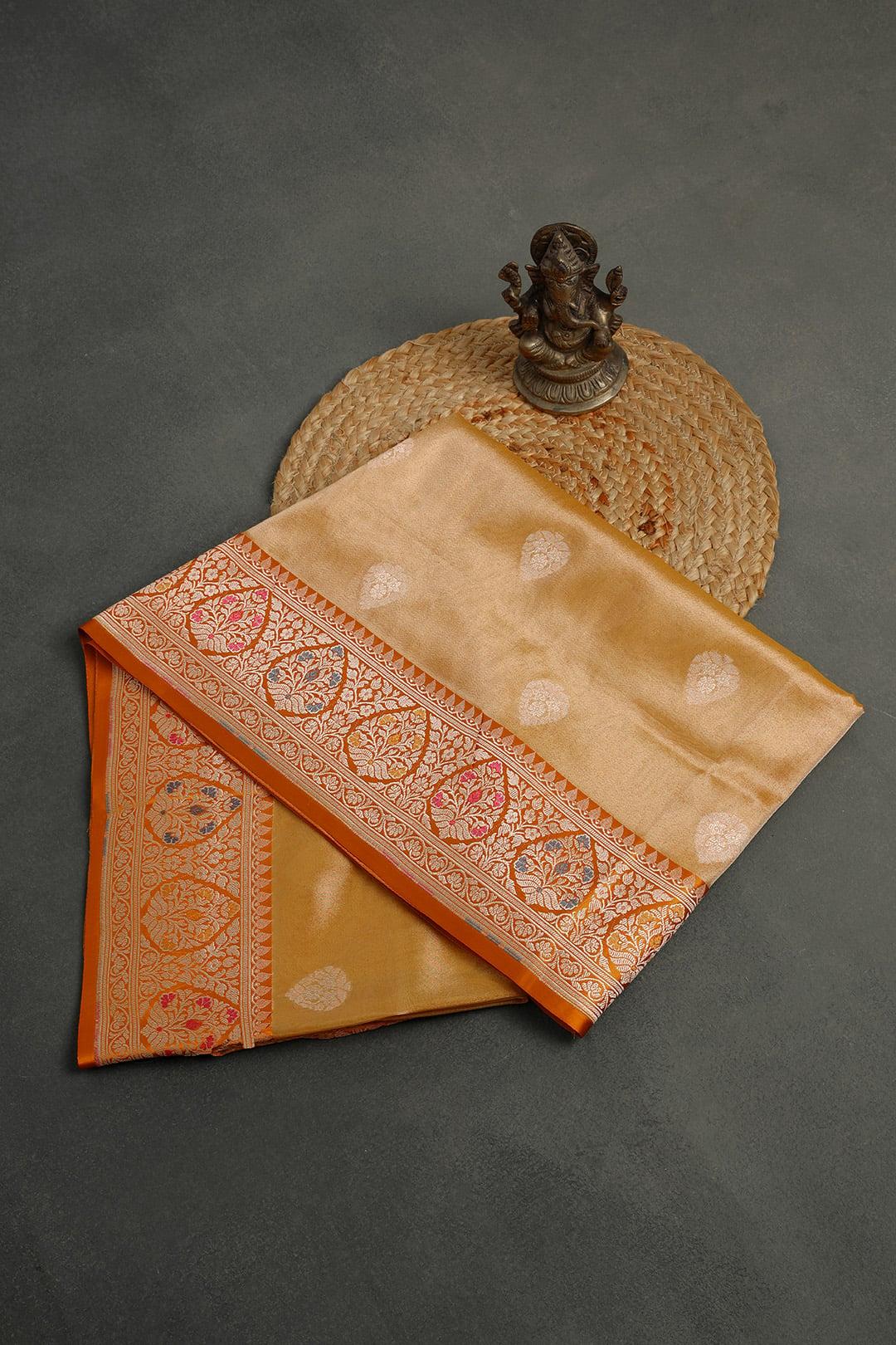 Semi Kora tissue Saree in Mustard 2 - Mustard Semi Kora Tissue  saree saree