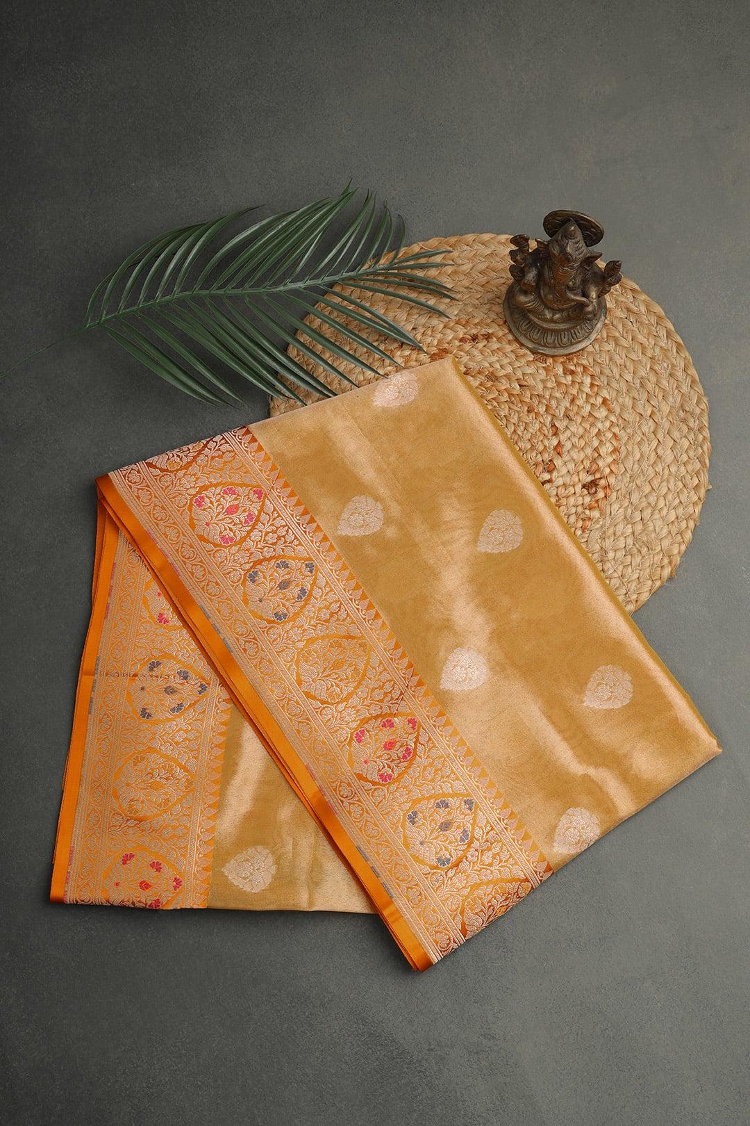 Semi Kora tissue Saree in Mustard 3 - Mustard Semi Kora Tissue  saree saree