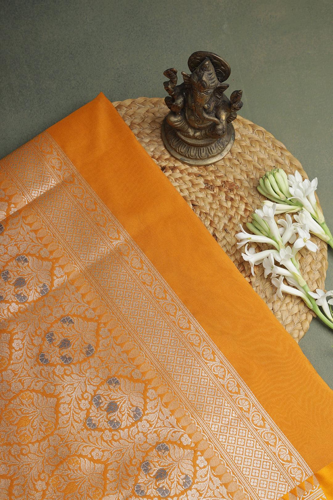 Semi Kora tissue Saree in Mustard view 5 - Mustard Semi Kora Tissue  saree saree