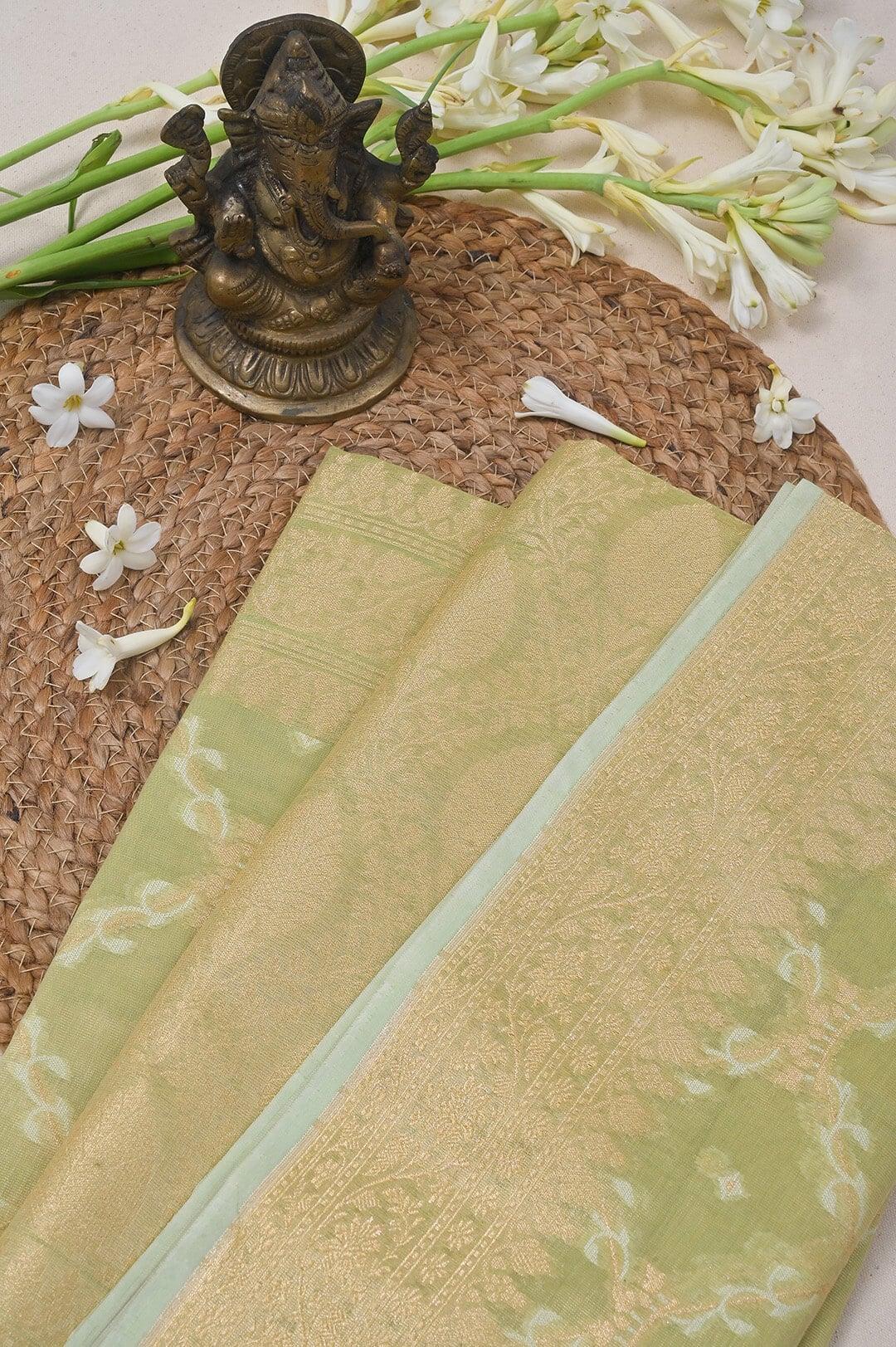Semi Kora Tissue silk saree in Pista Green view 2 - Pista green Semi silk saree