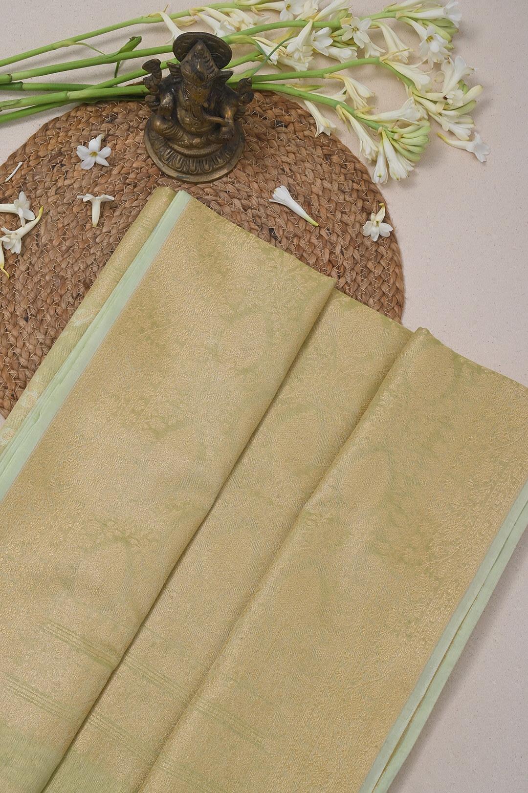 Semi Kora Tissue silk saree in Pista Green view 4 - Pista green Semi silk saree