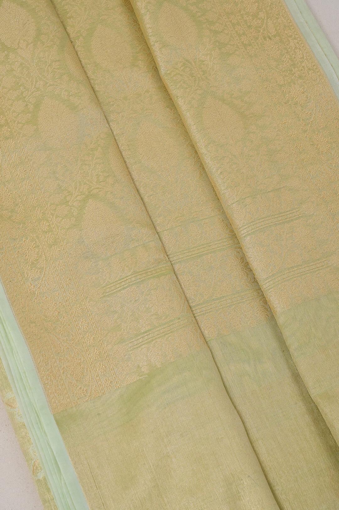 Semi Kora Tissue silk saree in Pista Green view 3 - Pista green Semi silk saree