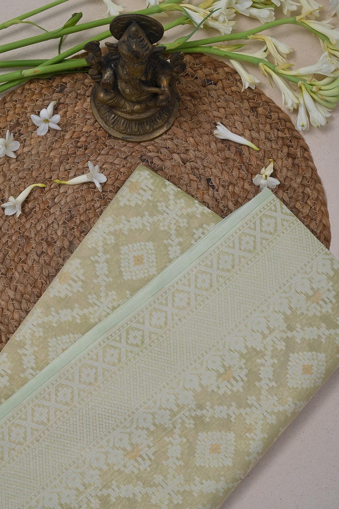 Semi Kora Tissue saree with soft pista green and ivory view 2 - Pista green & Ivory Semi Kora Tissue saree