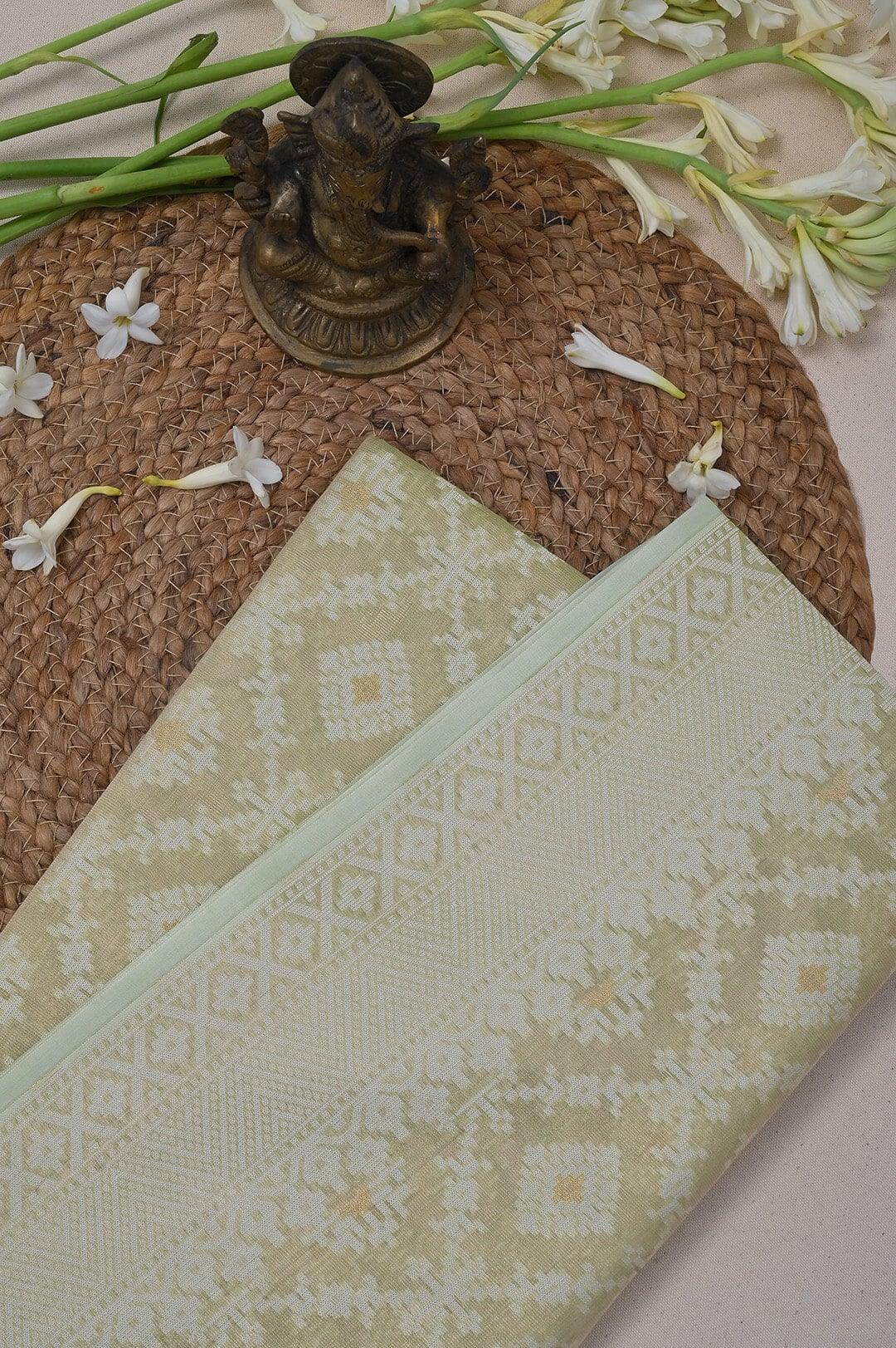 Semi Kora Tissue saree with soft pista green and ivory 2 - Pista green & Ivory Semi Kora Tissue saree