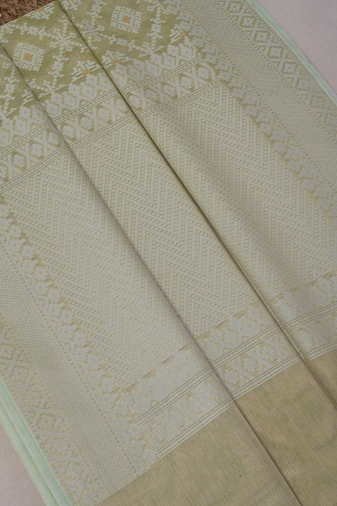Semi Kora Tissue saree with soft pista green and ivory view 5 - Pista green & Ivory Semi Kora Tissue saree