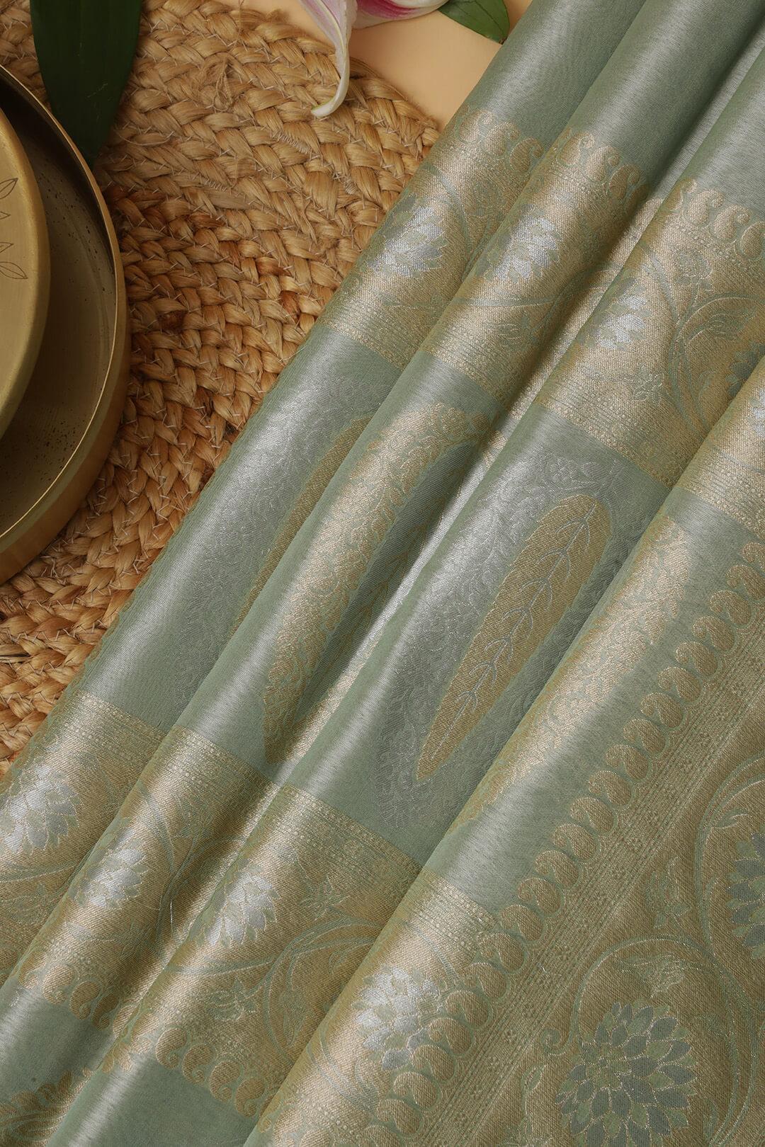 Semi Kora Tissue silk saree in pastel sea green 5 - Pastel sea green Semi Kora Tissue saree