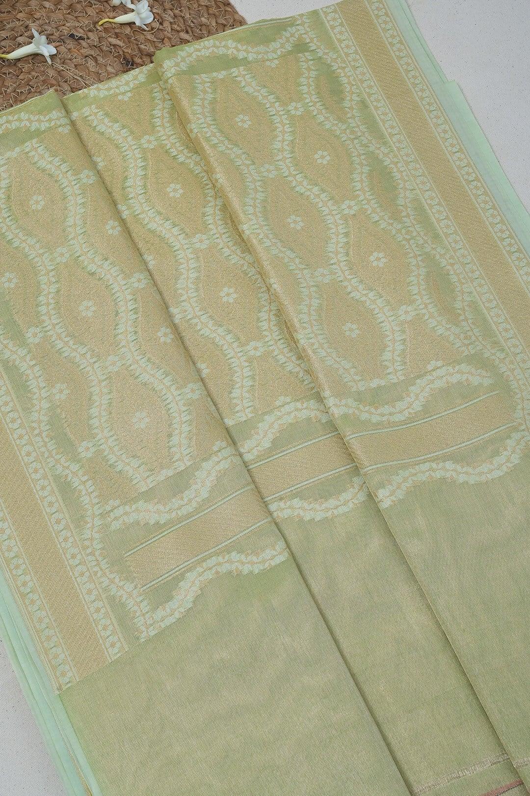 Semi Kora Tissue saree in Pastel green view 2 - Pastel Green Semi Kora Tissue saree