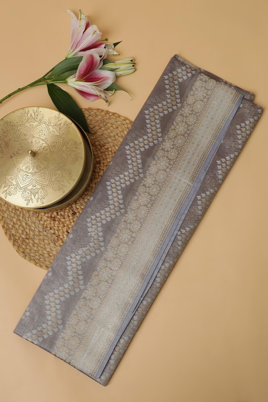 Semi Kora Tissue in Grey 1 - Grey Semi Kora Tissue saree