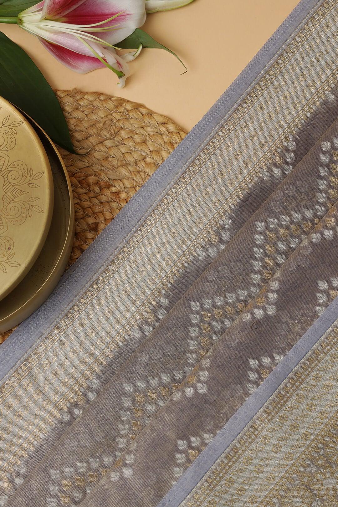 Semi Kora Tissue in Grey view 3 - Grey Semi Kora Tissue saree