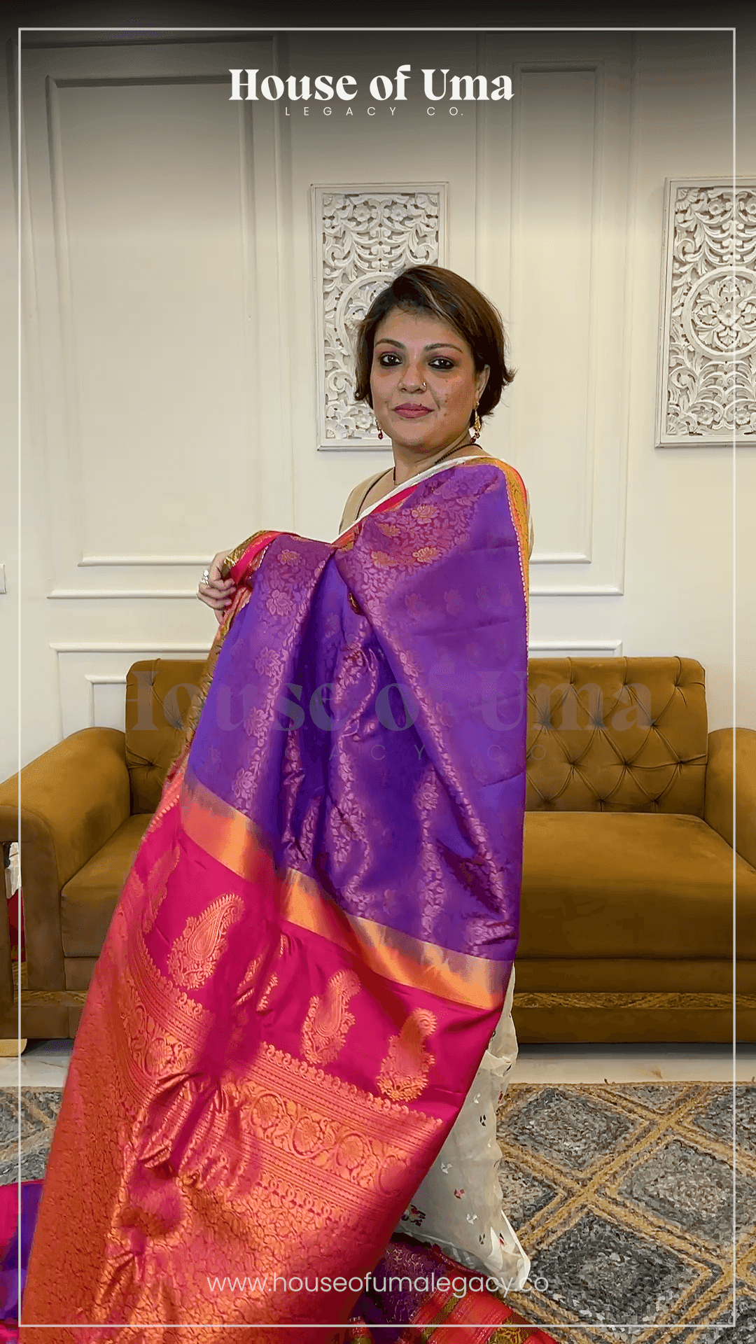 Handloom Pure Silk Gadwal in Deep Purple Brocade and Pink - handcrafted saree from Handloom Pure Silk Gadwal collection