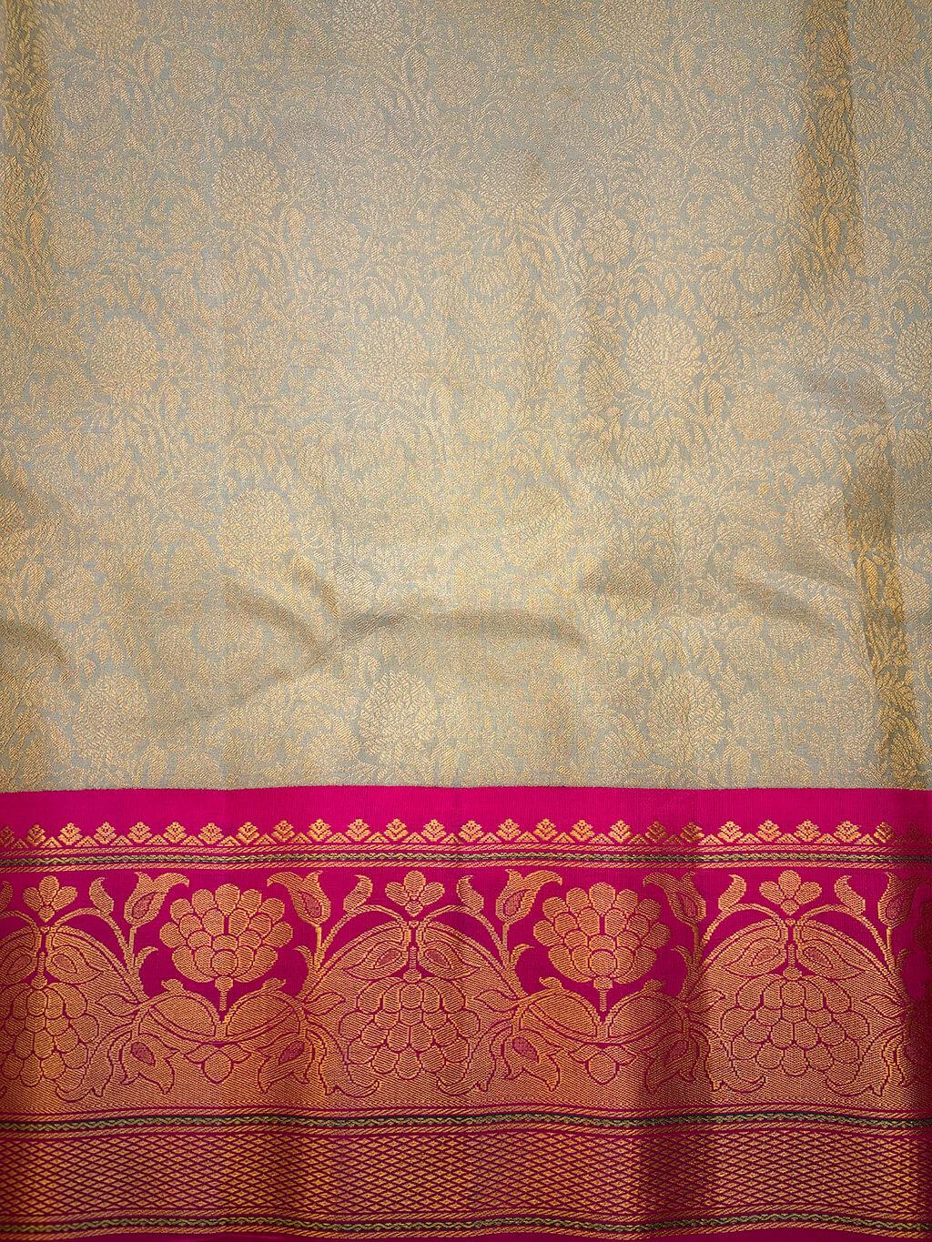 Handloom Pure Silk Gadwal in Gold Brocade on Sage Green and Rani Pink Pallu 5 - Sage Green (Body) • Rani Pink (Pallu) • Gold (Zari & Rani Pink Borders) Pure Silk Gadwal saree