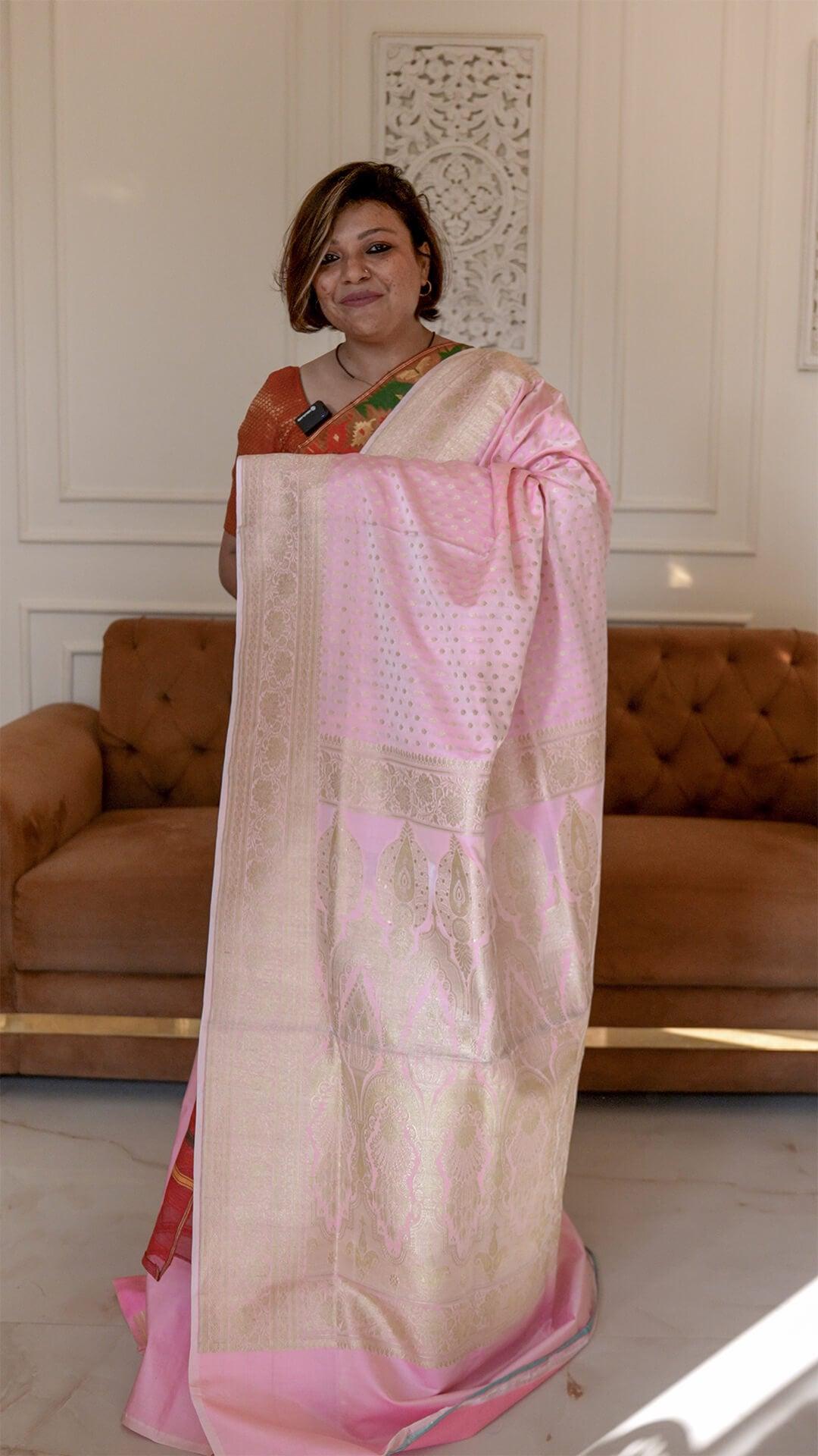 Handloom Pure Silk Katan Banarasi in Rose Pink 1 - Rose Pink Silk saree