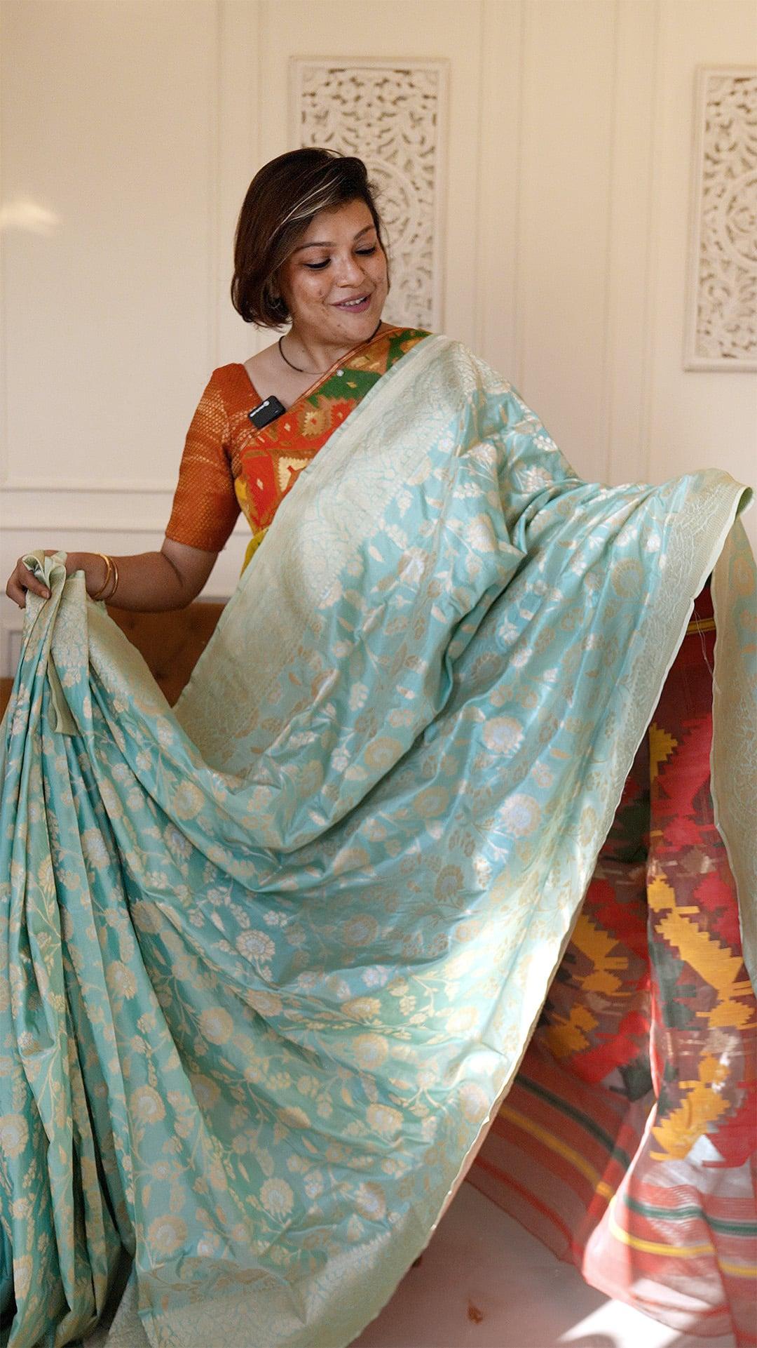 Handloom Katan Banarasi in Firozi - handcrafted saree from Handloom Katan Silk collection