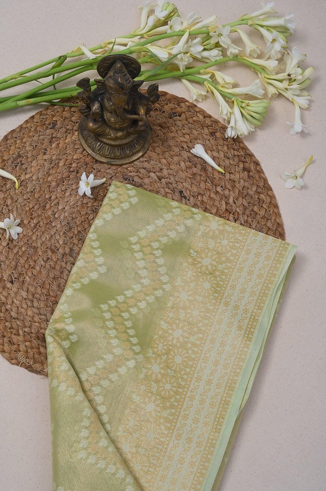 Semi Kora Tissue silk saree in Pista Green 4 - Pista Green Semi silk saree