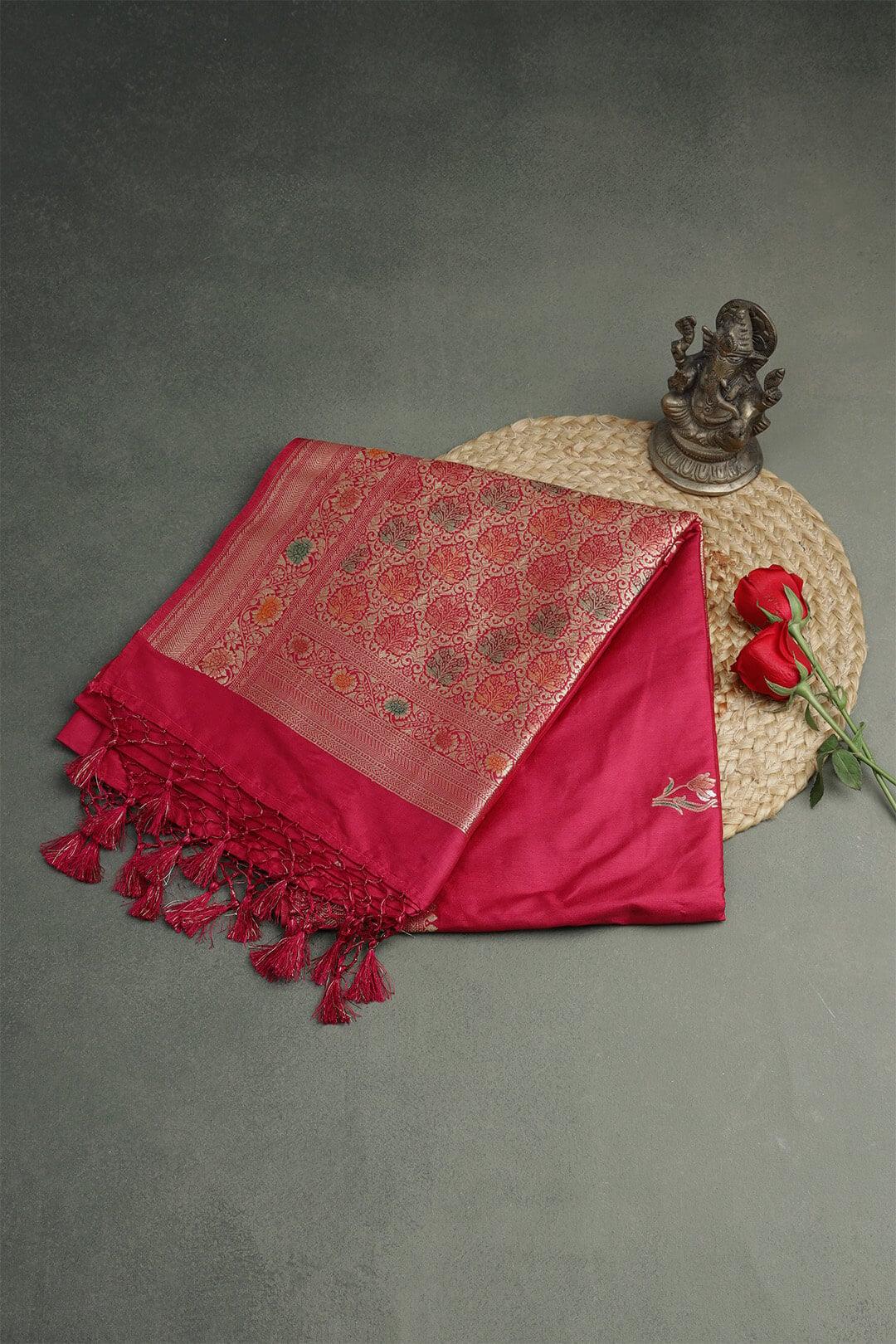 Semi Katan Silk Saree in Red view 1 - Red Semi Katan saree