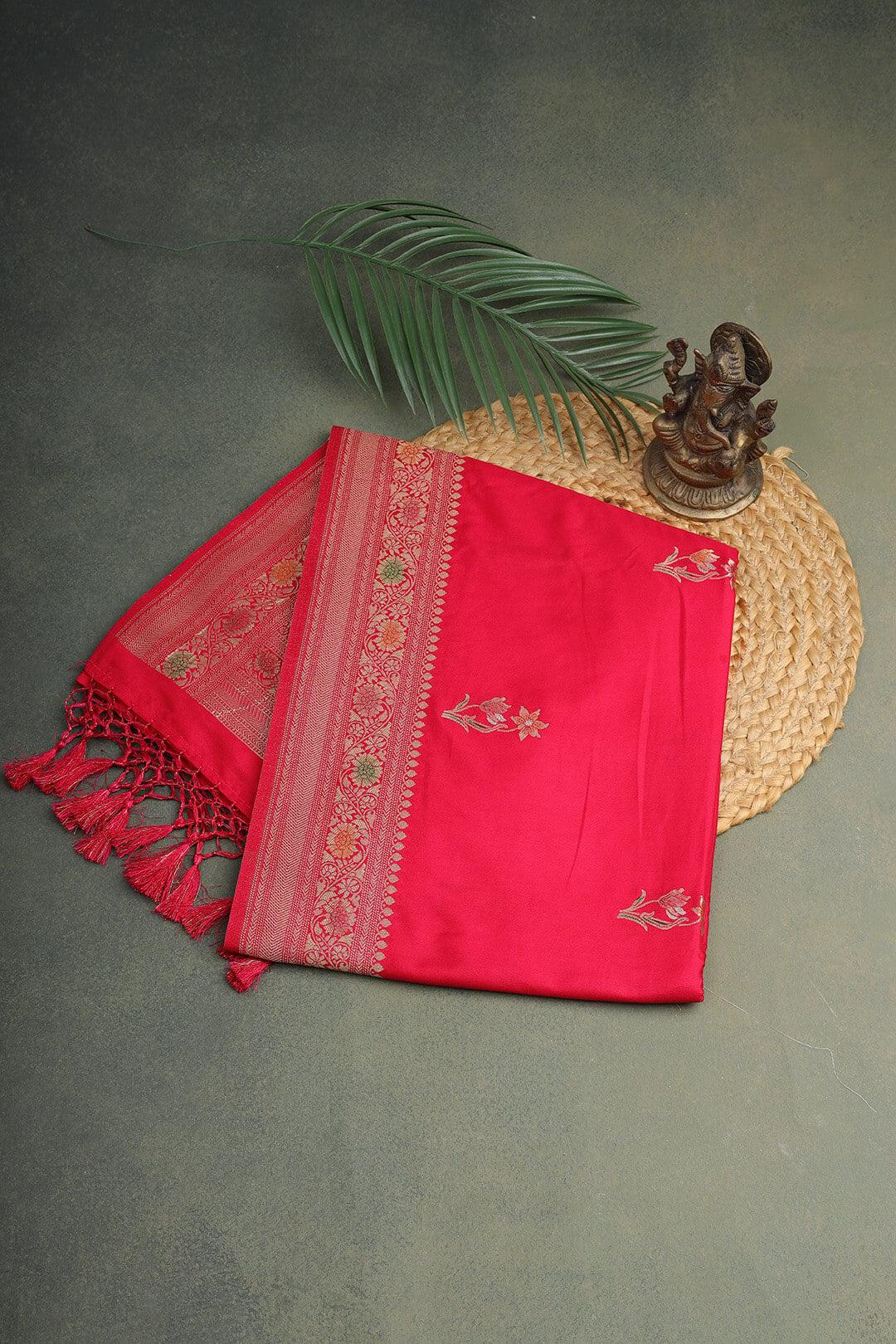 Semi Katan Silk Saree in Pink view 1 - Pink Semi Katan saree