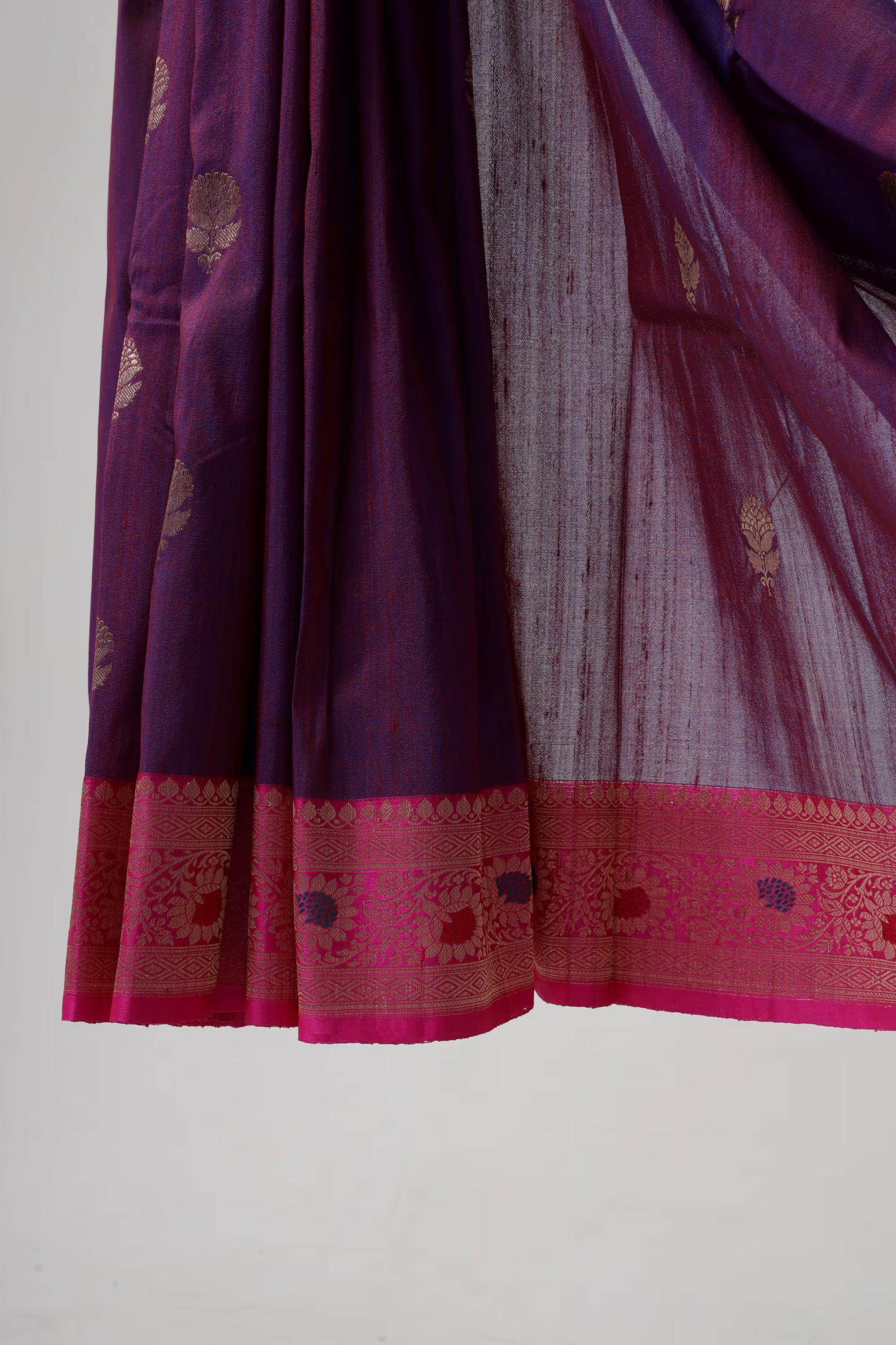 Handloom Tussar Banarasi in Purple and pink with Meenakari 4 - Purple an Pink Tussar silk saree