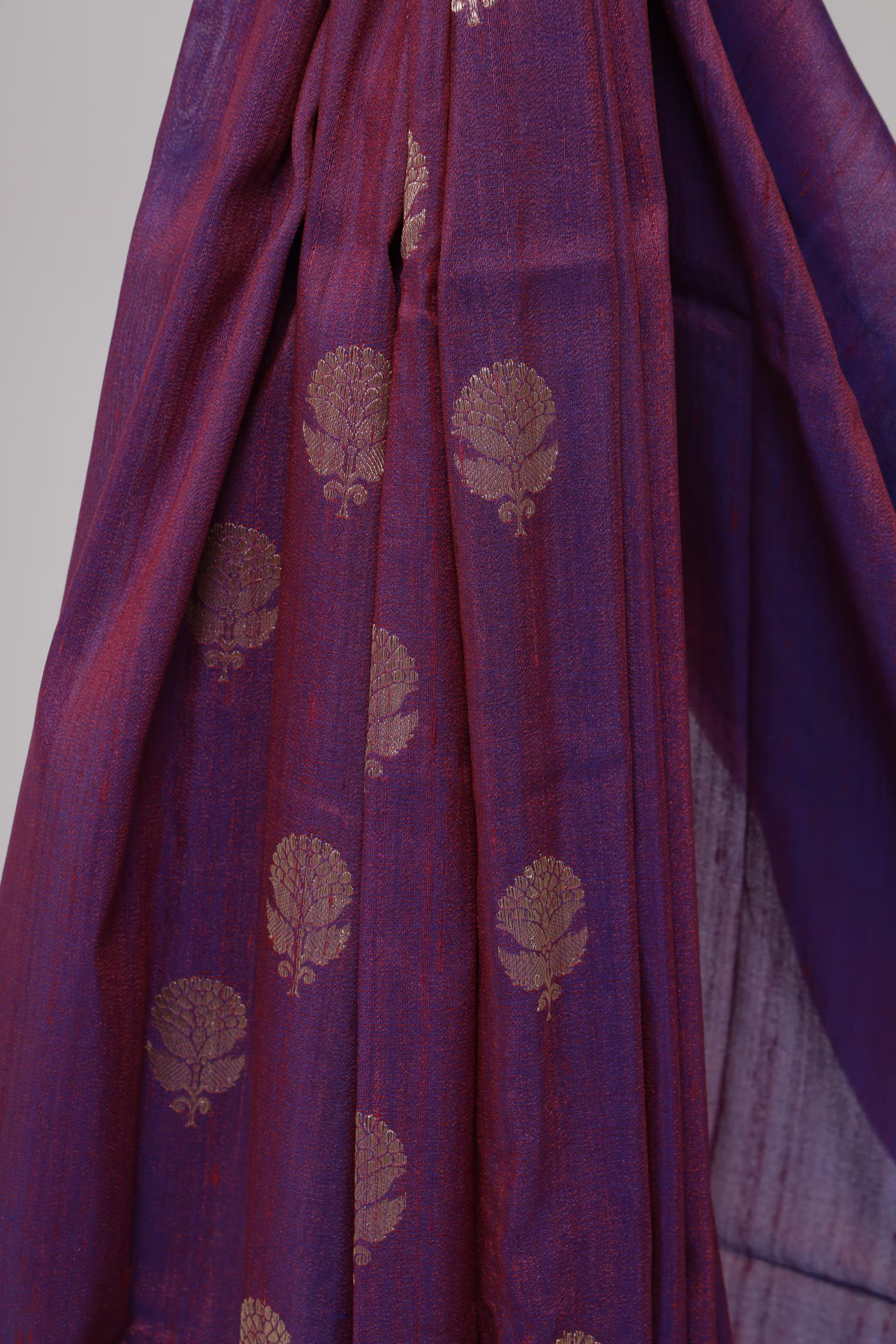 Handloom Tussar Banarasi in Purple and pink with Meenakari 5 - Purple an Pink Tussar silk saree