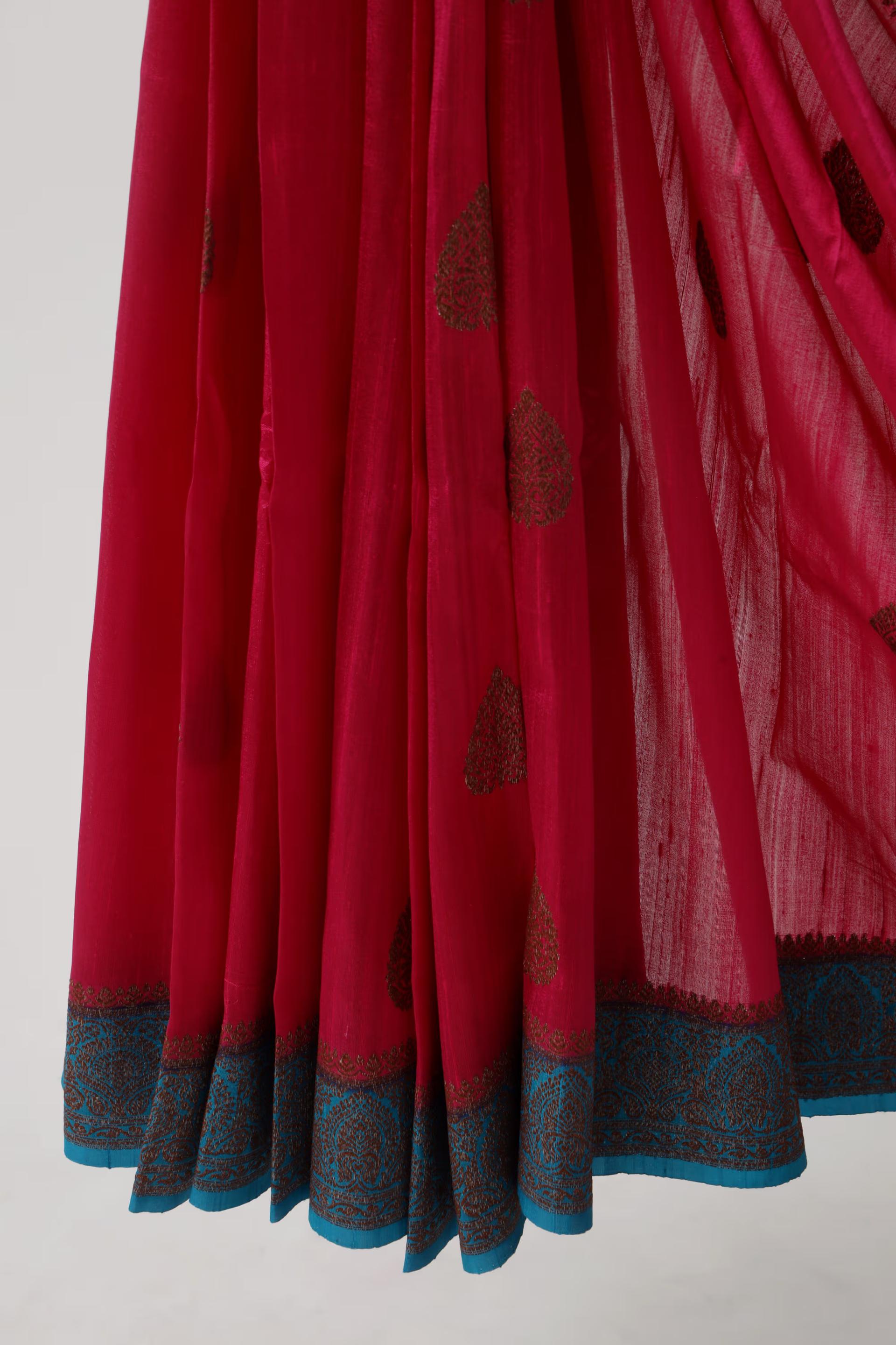 Handloom Tussar Banarasi in Pink and Blue Gold Antique work 5 - Pink and Blue Tussar silk saree