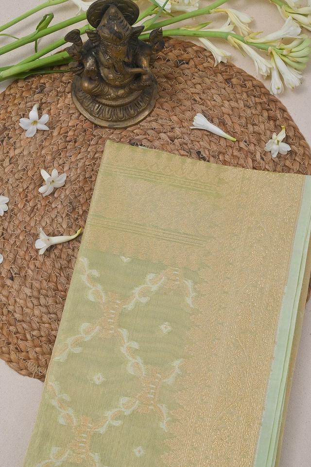 Semi Kora Tissue silk saree in Pista Green - Pista green handcrafted saree
