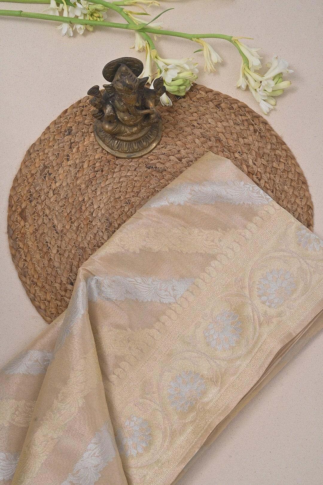 Semi Kora Tissue Silk saree in Beige and Gold silver zari 2 - Beige Semi Kora Tissue saree