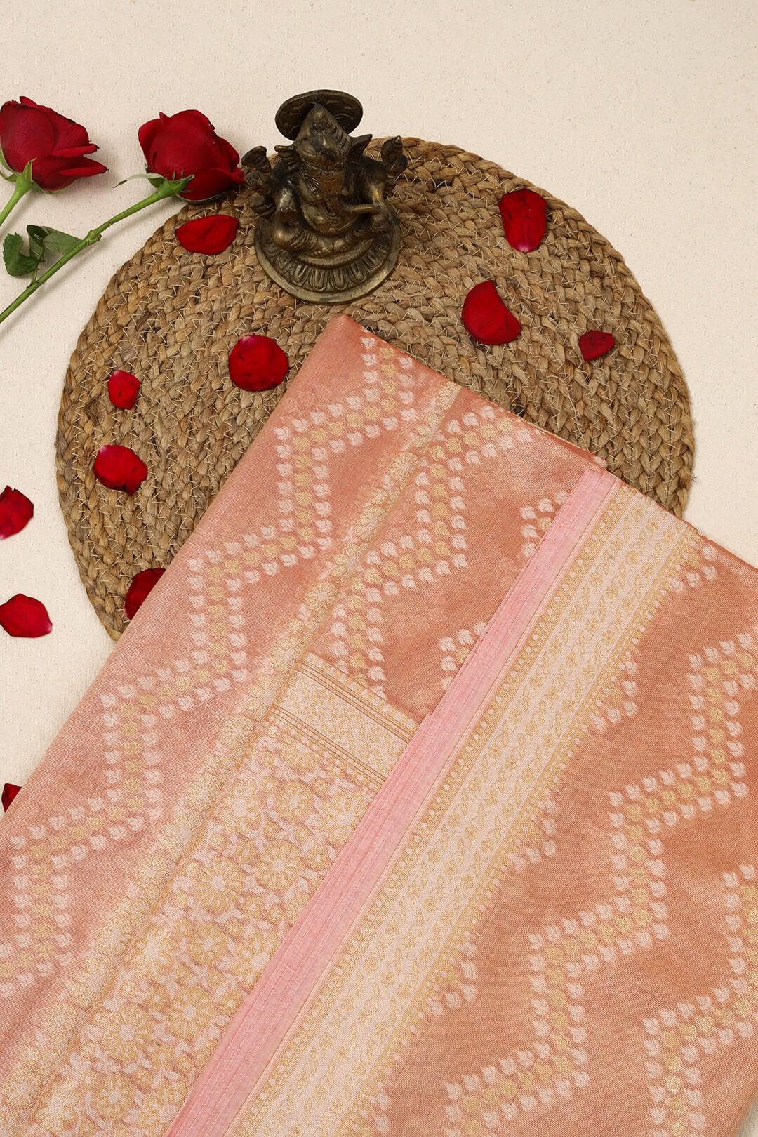 Semi Kora Tissue silk saree in Peach 5 - Peach Semi Kora Tissue saree