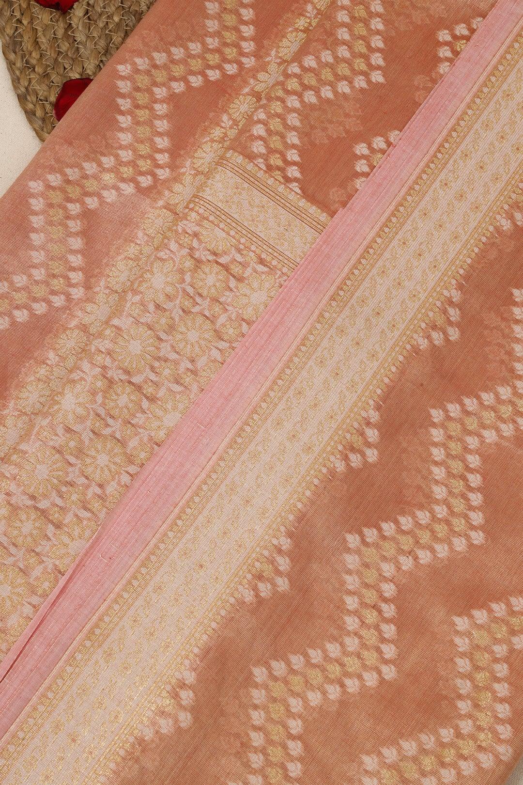 Semi Kora Tissue silk saree in Peach 4 - Peach Semi Kora Tissue saree