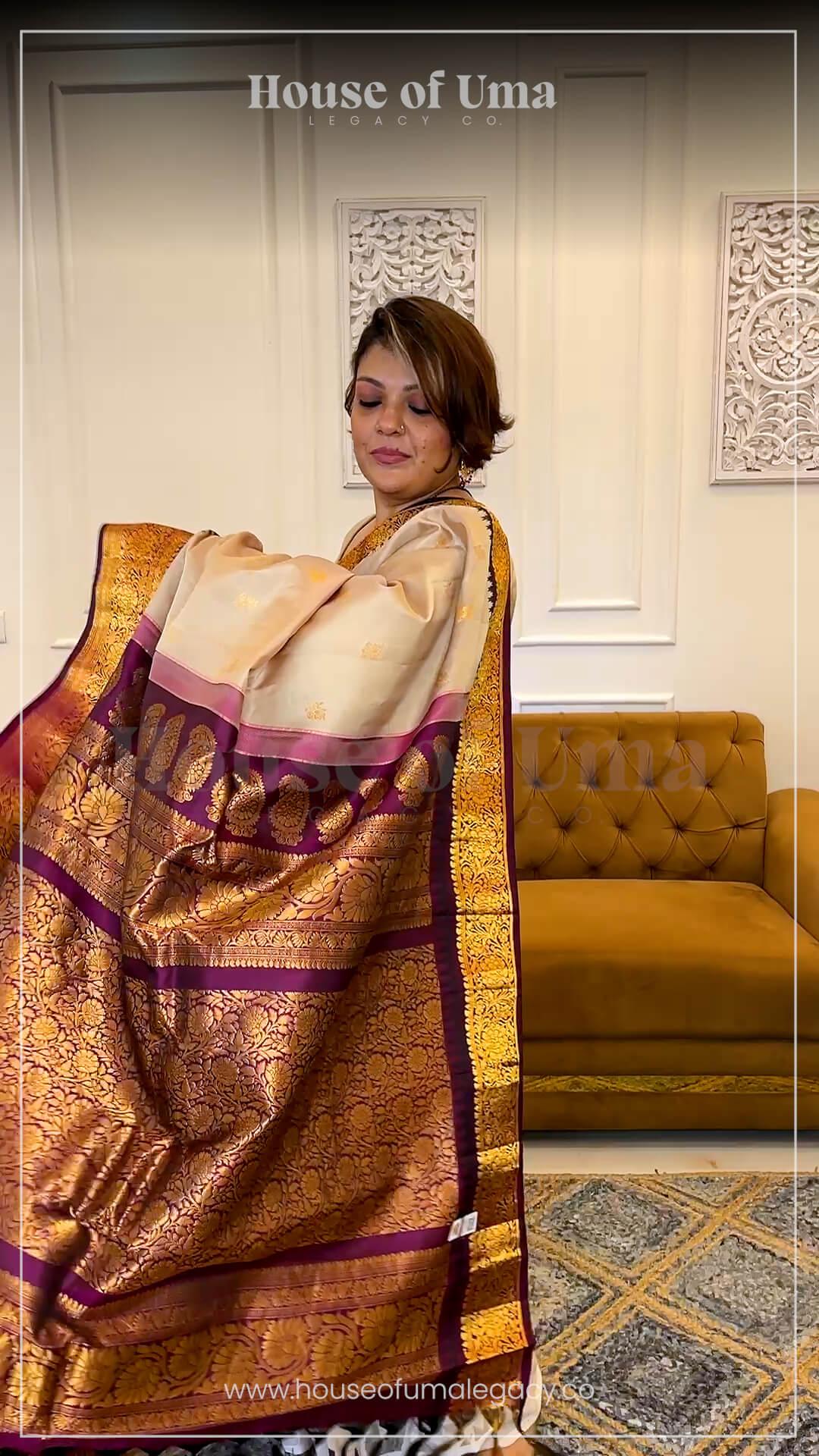 Handloom Pure Silk Gadwal in Chandan and Jamun 2 - Chandan and Jamun Pure silk Gadwal saree