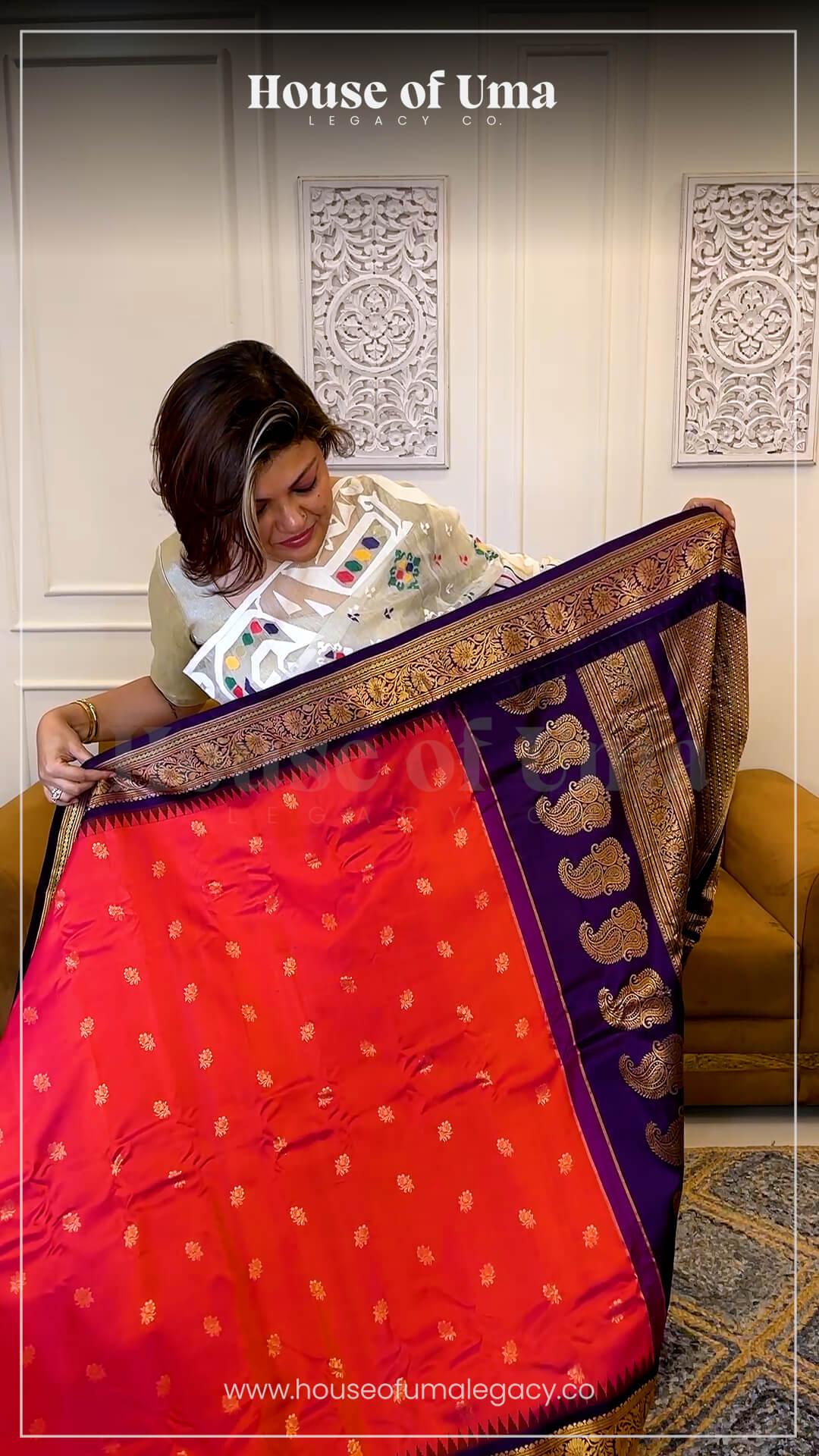 Handloom Pure Silk Gadwal in Dual Tone Pink & Orange view 2 - Dual tone Pink & Orange Pure silk Gadwal saree