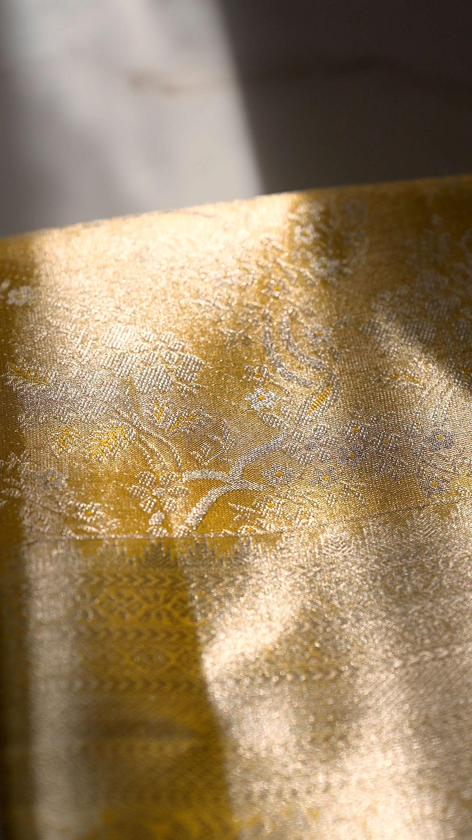 Handloom Pure Silk Tissue Brocade Kanchipuram in Gold 2 - Gold Tissue Silk saree